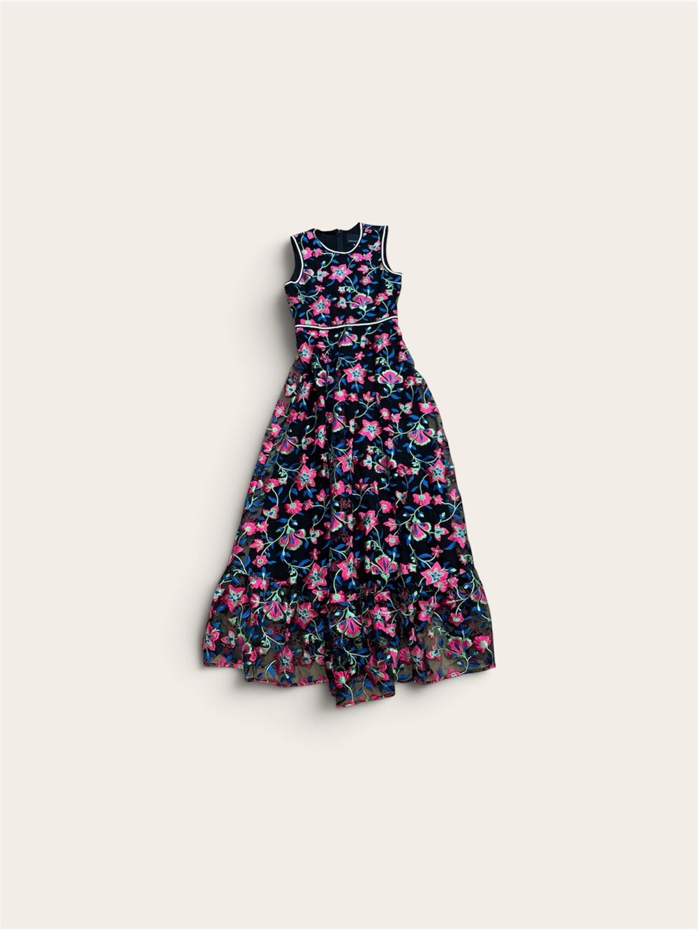 Cynthia Rowley Navy Maxi Dress with Pink & Blue Floral Embroidery
